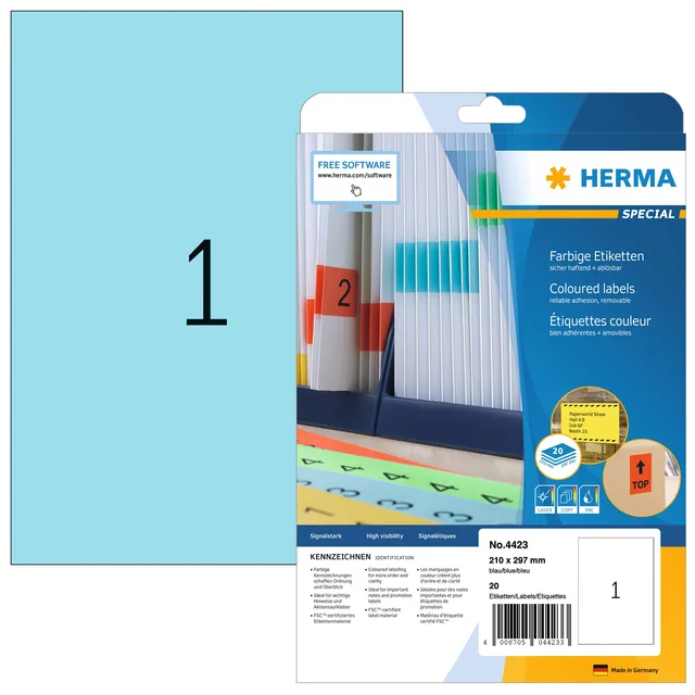 Etiket HERMA 4423 210x297mm A4 verwijderb bl 20st