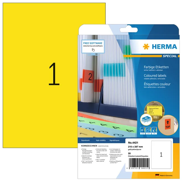 Etiket HERMA 4421 210x297mm A4 verwijderb gl 20st