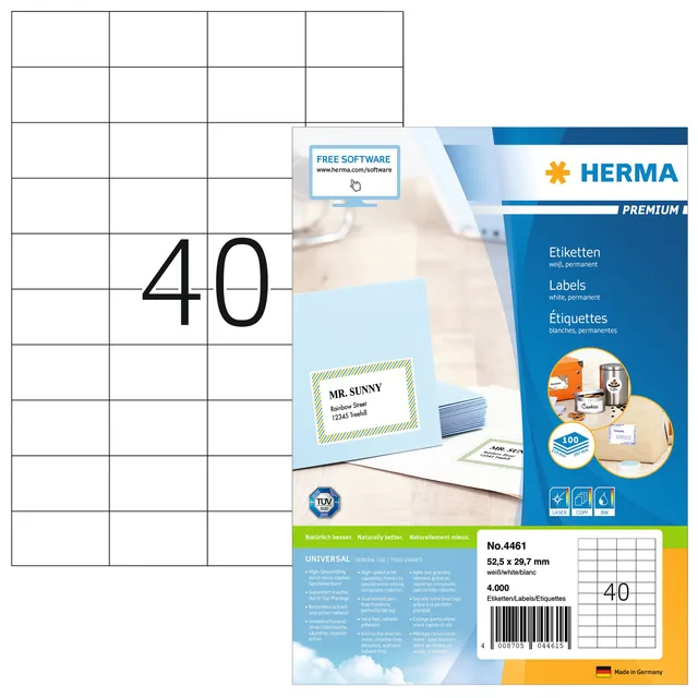 Etiket HERMA 4461 52.5x29.7mm prem wit 4000st