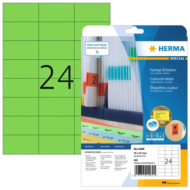 Etiket HERMA 4469 70x37mm verwijderb groen 480st