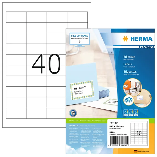 Etiket HERMA 4474 48.5x25.4mm premium wit 4000st