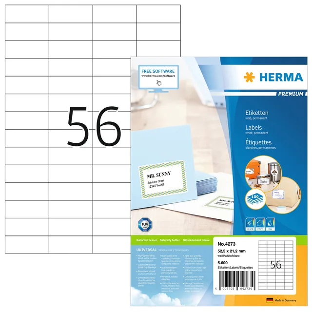 Etiket HERMA 4273 52.5x21.2mm premium wit 5600st