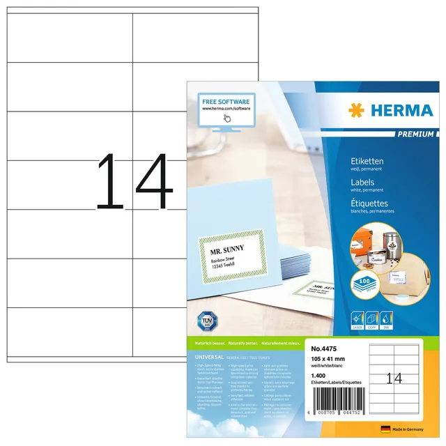 Etiket HERMA 4475 105x41mm premium wit 1400st