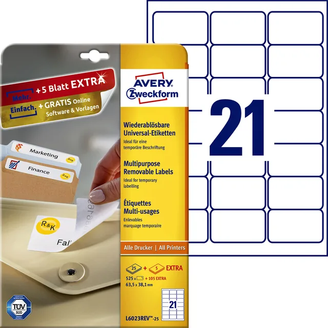 Etiket Avery L6023REV-25 63.5x38.1mm wit 525st
