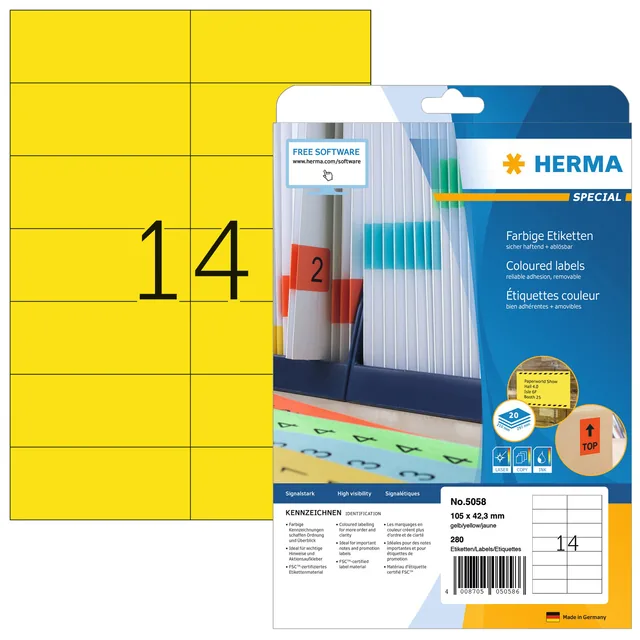 Etiket HERMA 5058 105x42.3mm verwijderb geel 280st