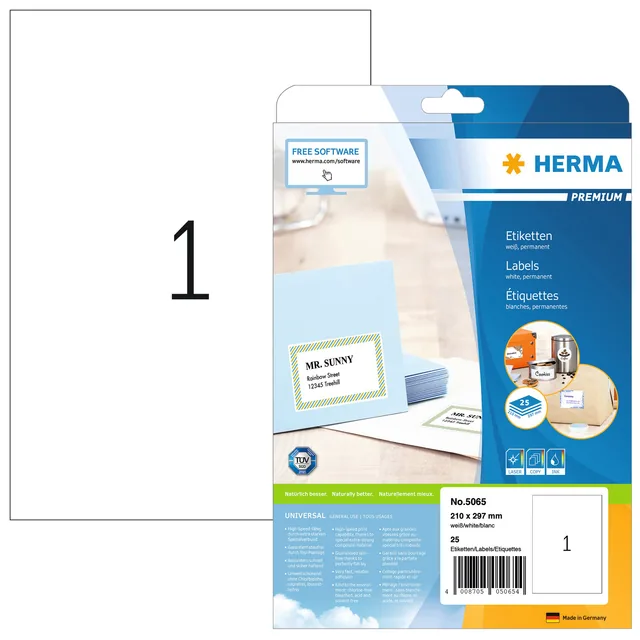Etiket HERMA 5065 210x297mm A4 premium wit 25st