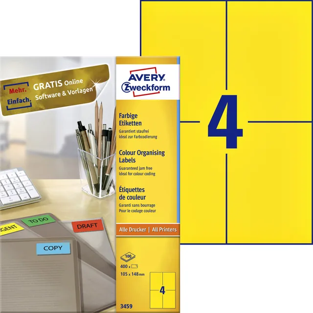 Etiket Avery 3459 105x148mm A6 geel 400st