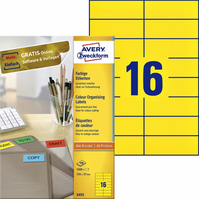 Etiket Avery 3455 105x37mm geel 1600st