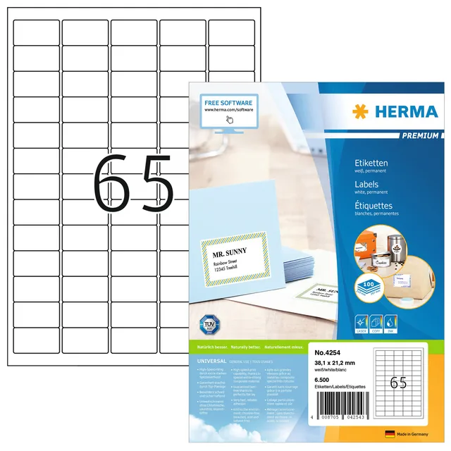Etiket HERMA 4254 38.1x21.2mm premium wit 6500st