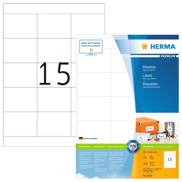 Etiket HERMA 4618 70x50.8mm premium wit 3000st