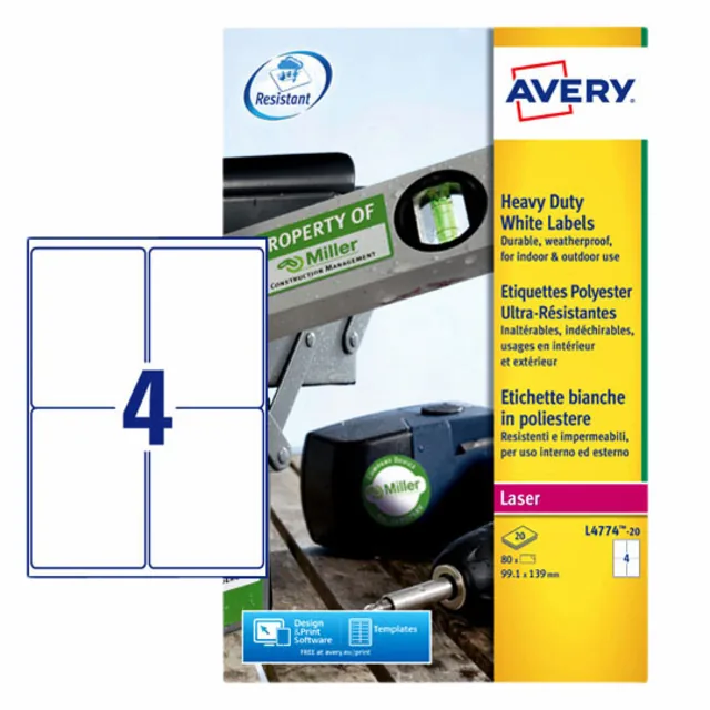 Etiket Avery L4774-20 99.1x139mm wit 80st