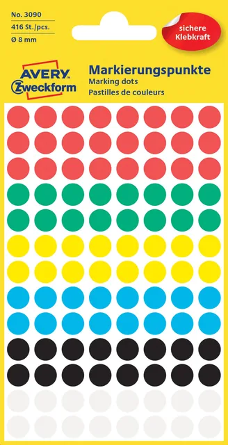 Etiket Avery 3090 rond 8mm assorti 416st