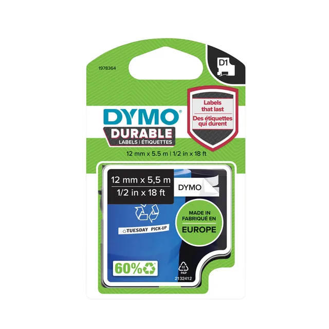 Labeltape Dymo LabelManager D1 polyester 12mm wit