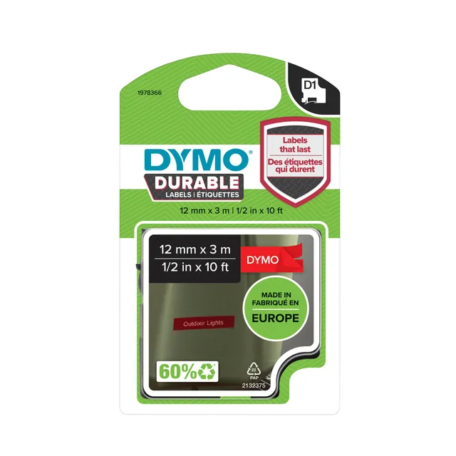 Labeltape Dymo LabelManager D1 polyester 12mm rood