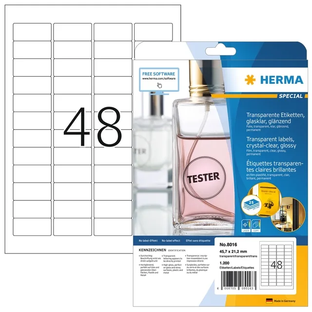Etiket HERMA 8016 45.7x21.2mm transparant 1200st