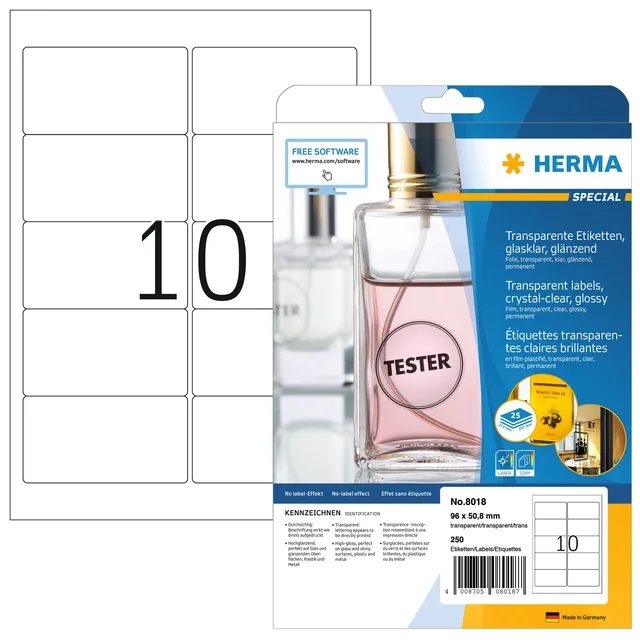 Etiket HERMA 8018 96x50.8mm transparant 250st