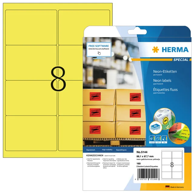 Etiket HERMA 5144 99.1x67.7mm neongeel 160st