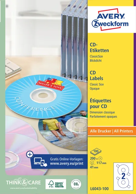 Etiket Avery L6043-100 CD wit 200st