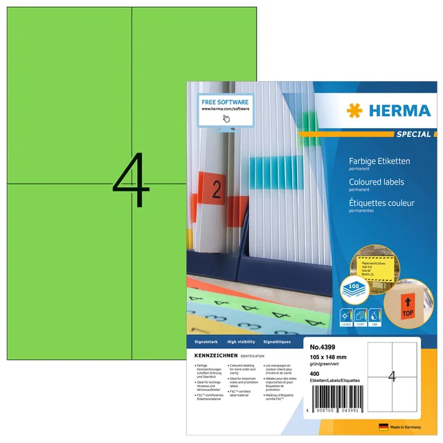Etiket HERMA 4399 105x148mm A6 groen 400st