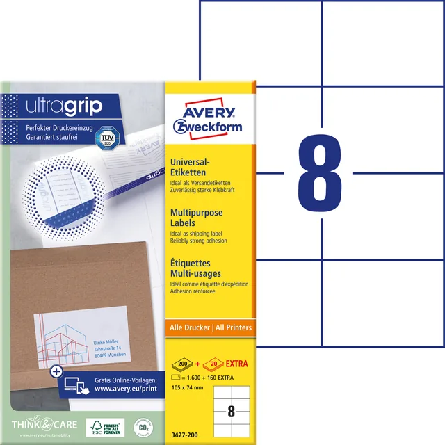 Etiket Avery 3427 105x74mm wit 1600st