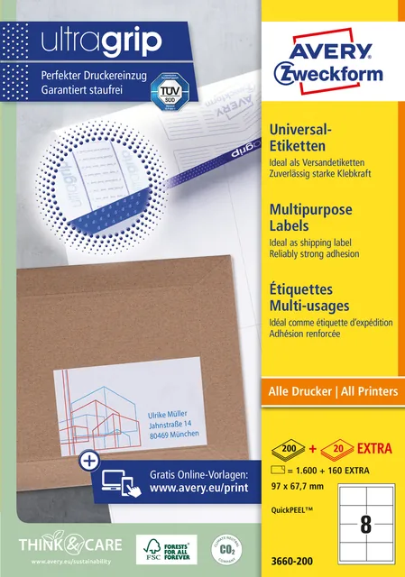 Etiket Avery 3660 97x67.7mm wit 1600st
