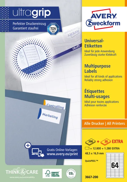 Etiket Avery 3667 48.5x16.9mm wit 12800st