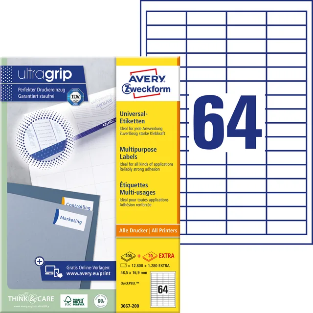Etiket Avery 3667 48.5x16.9mm wit 12800st