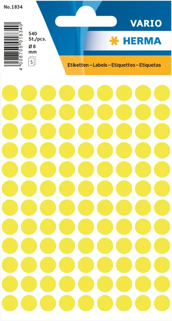 Etiket HERMA 1834 rond 8mm fluor geel 540st