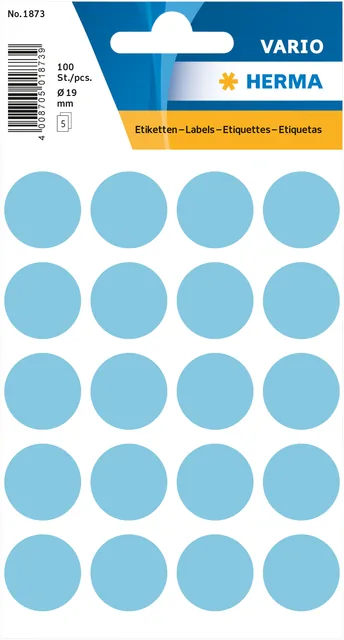 Etiket HERMA 1873 rond 19mm blauw 100st