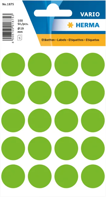 Etiket HERMA 1875 rond 19mm groen 100st