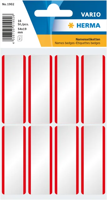 Naambadge etiket HERMA 1902 54x19mm wit rood 16st