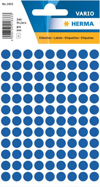 Etiket HERMA 1833 rond 8mm donkerblauw 540st