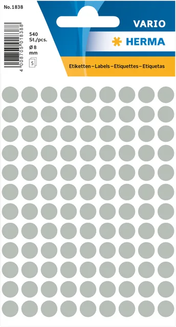 Etiket HERMA 1838 rond 8mm grijs 540st