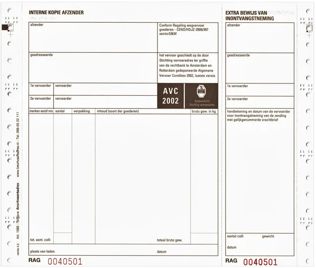 Vrachtbrief IEZZY BVA 240x200mm 4voud