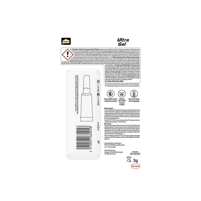 Secondelijm Pattex Ultra GEL tube 3gr blister