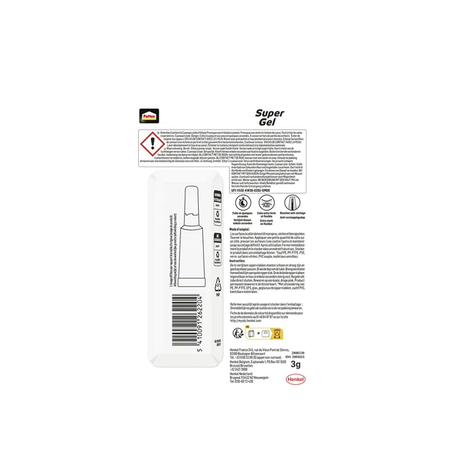 Secondenlijm Pattex super gel 3gr