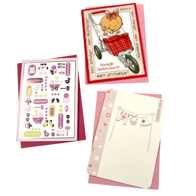 Wenskaart Paperclip geboorte dochter 6 stuks