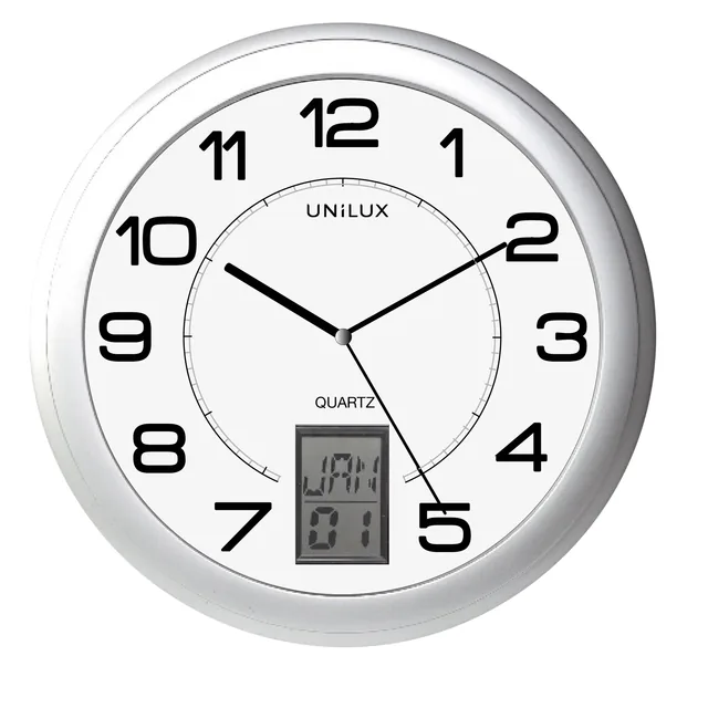 Wandklok Unilux Instinct dia 30.5cm zilvergrijs/wt