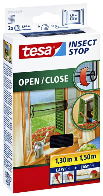 Insectenhor tesa OPEN CLOSE raam 1.3x1.5m zw