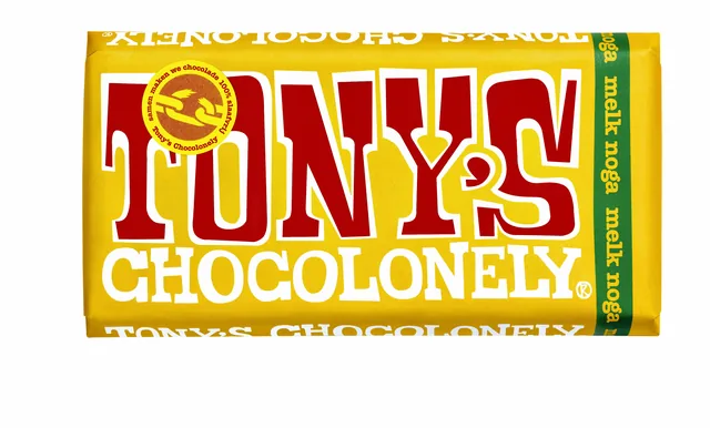 Chocolade Tony Chocolonely melk noga reep 180gr