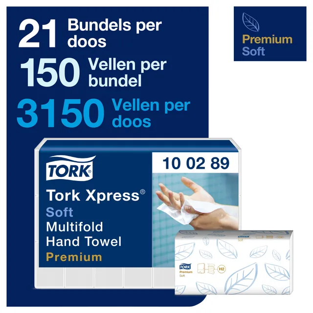 Handdoek Tork H2 Premium 2laags 212x255mm wit