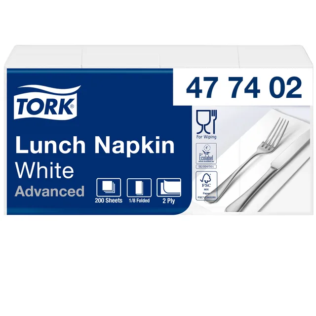 Lunchservet Tork Advanced achtstevouw wit