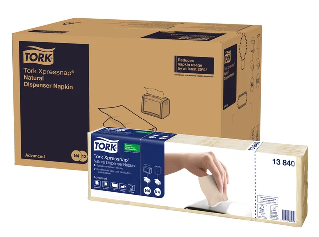 Servet Tork N4 Advanced vierdevouw 1laags naturel