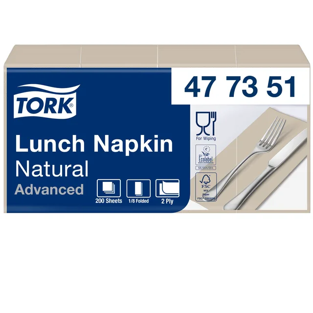 Lunchservet Tork Advanced achtstevouw naturel