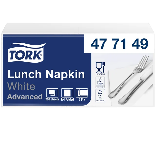 Lunchservet Tork Advanced vierdevouw wit