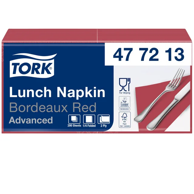 Lunchservet Tork Advanced vierdevouw bordeauxrood