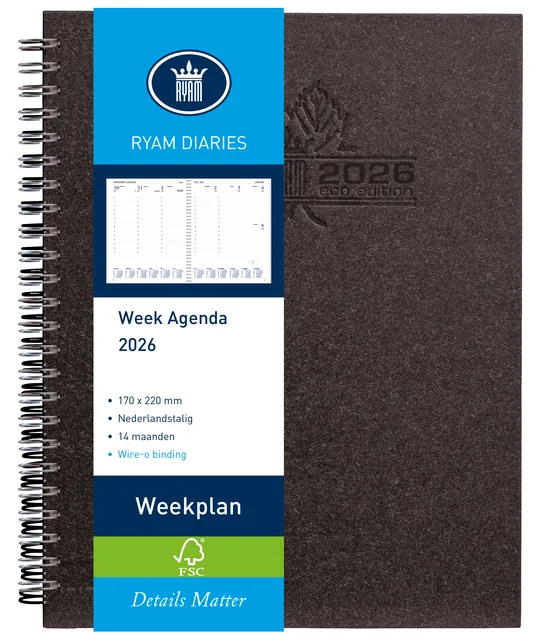 Agenda 2027 Ryam Weekplan Wire-o 7d/2p zwart