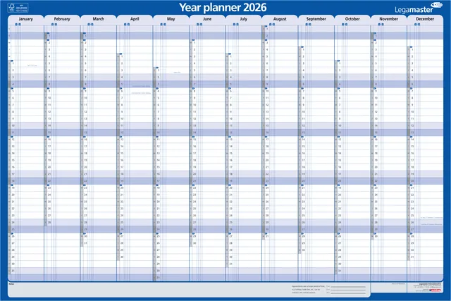 Jaarplanner 2027 LM 1 persoon 90x60cm horizontaal