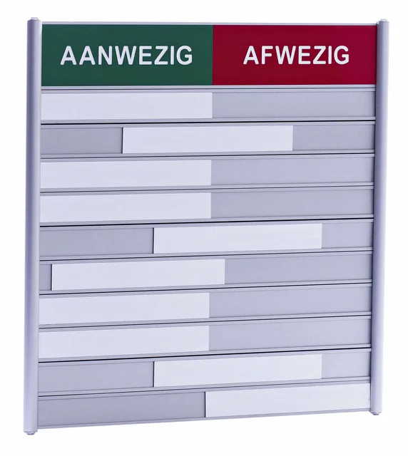 Aan afwezigheidsbord voor 10 namen