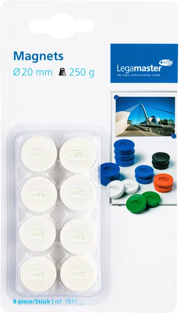 Magneet Legamaster 20mm 250gr wit 8 stuks
